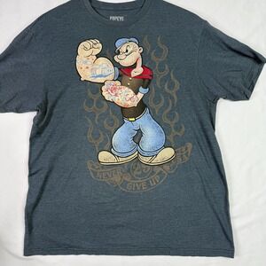 Popeye Sailor Man Vintage Cartoon Classic Graphic Blue TShirt XL
